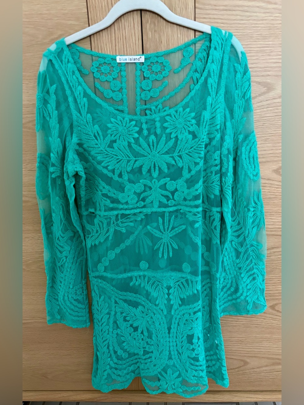 Women’s Blue Island Crochet Green Coverup - Size S